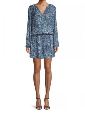 Ramy Brook New York Blouson Landa Dress Blue & White Abstract Ditsy Dot Print Sm